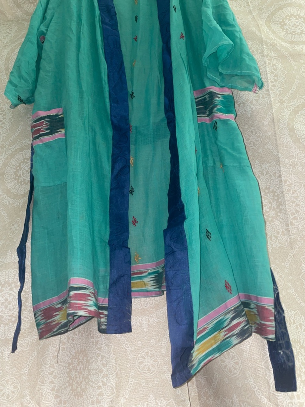 Teal Kimono with Navy Trim with Pockets<3 - Picture 6 of 8